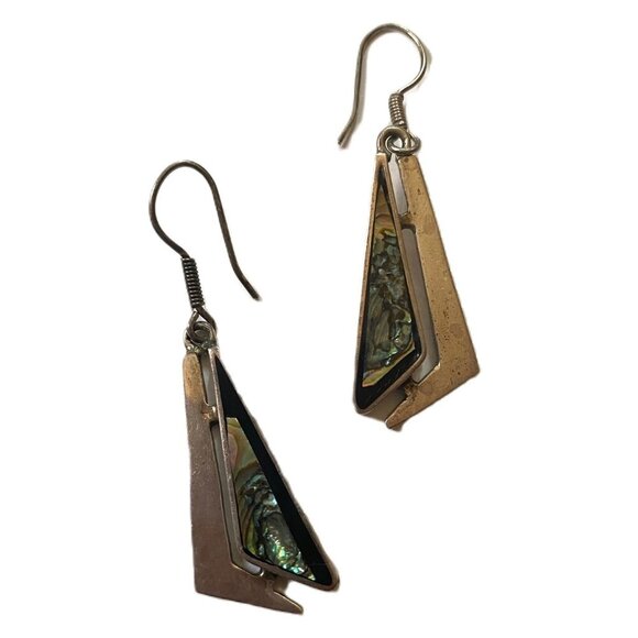 Vintage silver and abalone Mexican dangle earrings stamped 925 Mexico TC-209 - Picture 4 of 12